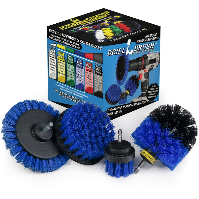 Drillbrush Blue â€“ Boat Cleaning Drill Brush Attachment Set â€“ Aluminum - Wood - Personal Watercraft Detailing - Fiberglass Hull Cleaning Kit - Kayak Accessories - Deck Brush - Image 1